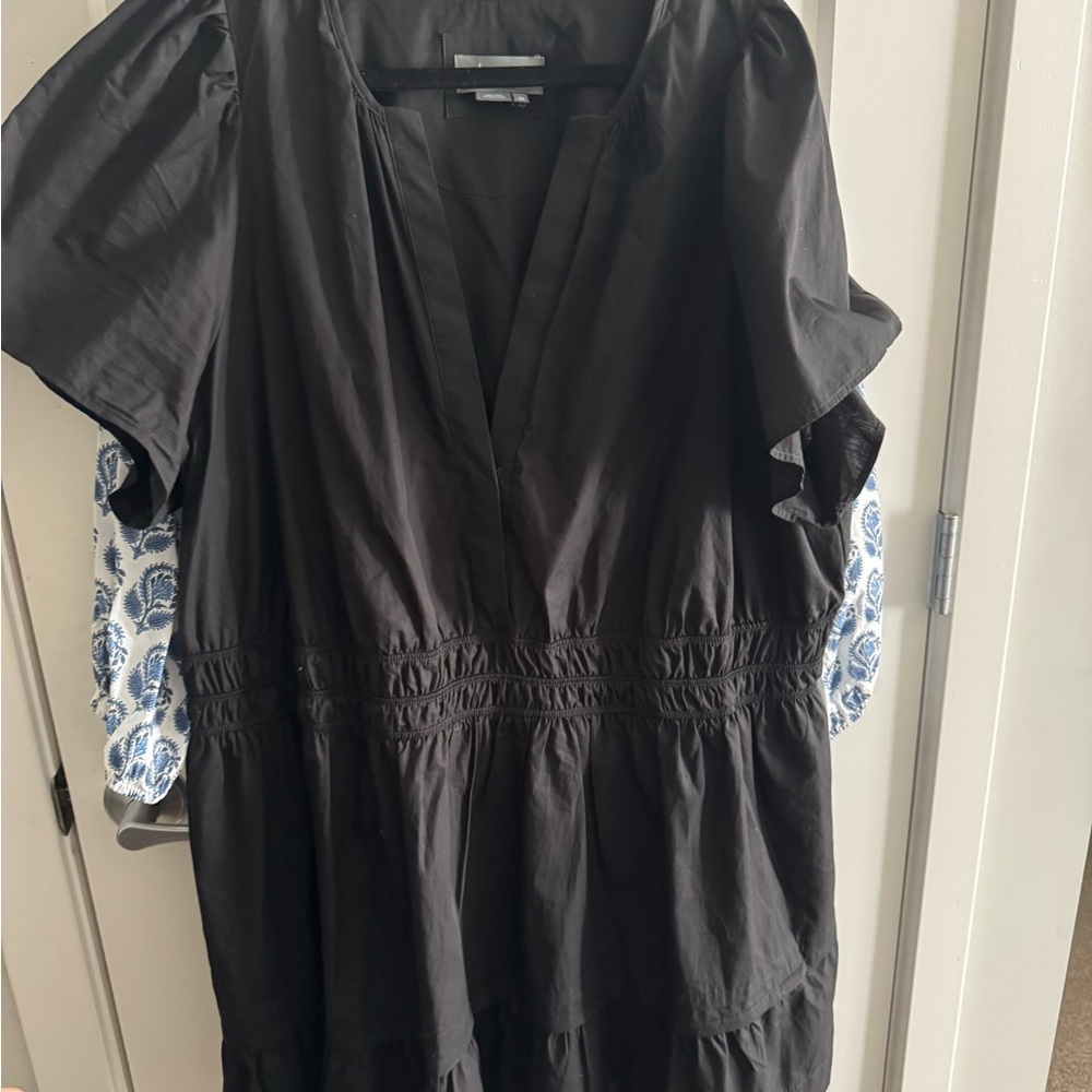 EUC Anthropologie Black Wrap Mini Dress with Flutter Sleeves